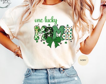 one lucky mama st patrick day Comfort Colors® shirt, st patricks day gifts, shamrock lucky shirt, irish mom, heavyweight tee, green lucky.