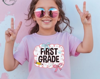Comfort Colors 1st grade shirt, Back To School Shirt, First Day of School Shirt for Kids, School Girl Shirt, First Grader Girls bow, kid tee