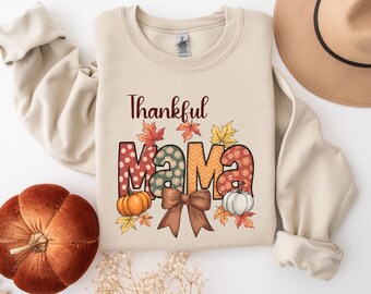 Thankful retro autumn fall mama sweatshirt, cute fall Pumpkin Season Sweatshirt, best fall sweatshirt, Cute Fall Sweatshirts for women, fall