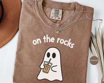 Comfort Colors Coffee ghost Shirt, Iced Coffee Lover Gift, spooky ghost shirt, cute ghost coffee shirt, halloween coffee lovers, Boo Ghost.