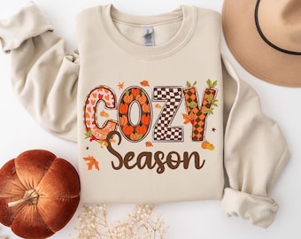 Cozy Season autumn fall sweatshirt, Retro Fall Vibes Sweatshirt, Women Fall Gifts, cozy sweater, fall vibes sweater, happy fall sweatshirt.