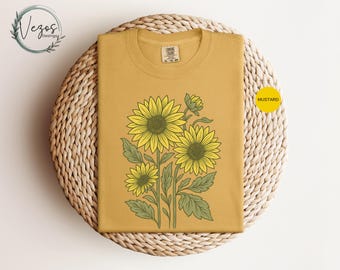 Comfort Colors Sunflower Shirt, Gardening Shirt, Vintage Garden Shirt, Sunshine Gift for Her, Summer Plant Lover tee, Sunflower Graphic Tee.
