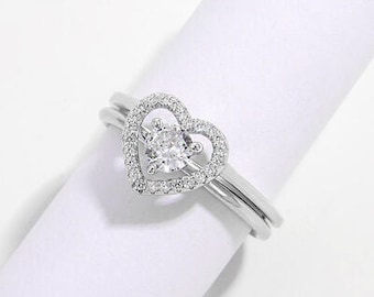 Anillo de plata de ley 925 con circonita en forma de corazón de 2 piezas