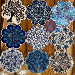 Traditional Turkish Handmade Ceramic Trivet, Hot Pot Holder, Cup Holder, Kitchen Counter top, Housewarming Gift, Perfect for Christmas