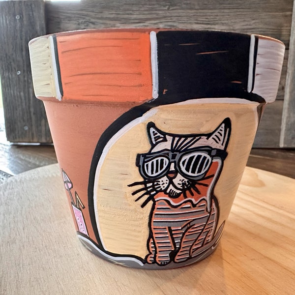 Hand Painted Planter Pot - Cat