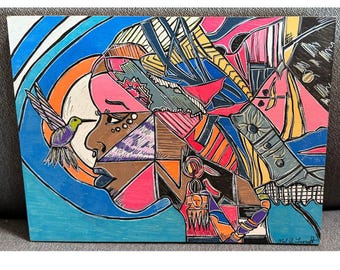 African Woman Headwrap Acrylic Painting on Wood – Original Afrocentric Art, Handmade Cultural Wall Decor