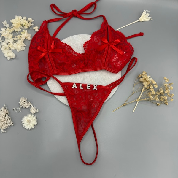 Personalisierteres Unterwäsche Set -  Name / Personalisierterer Tanga String mit Name / Geburtstagsgeschenk / Geschenk für Freund