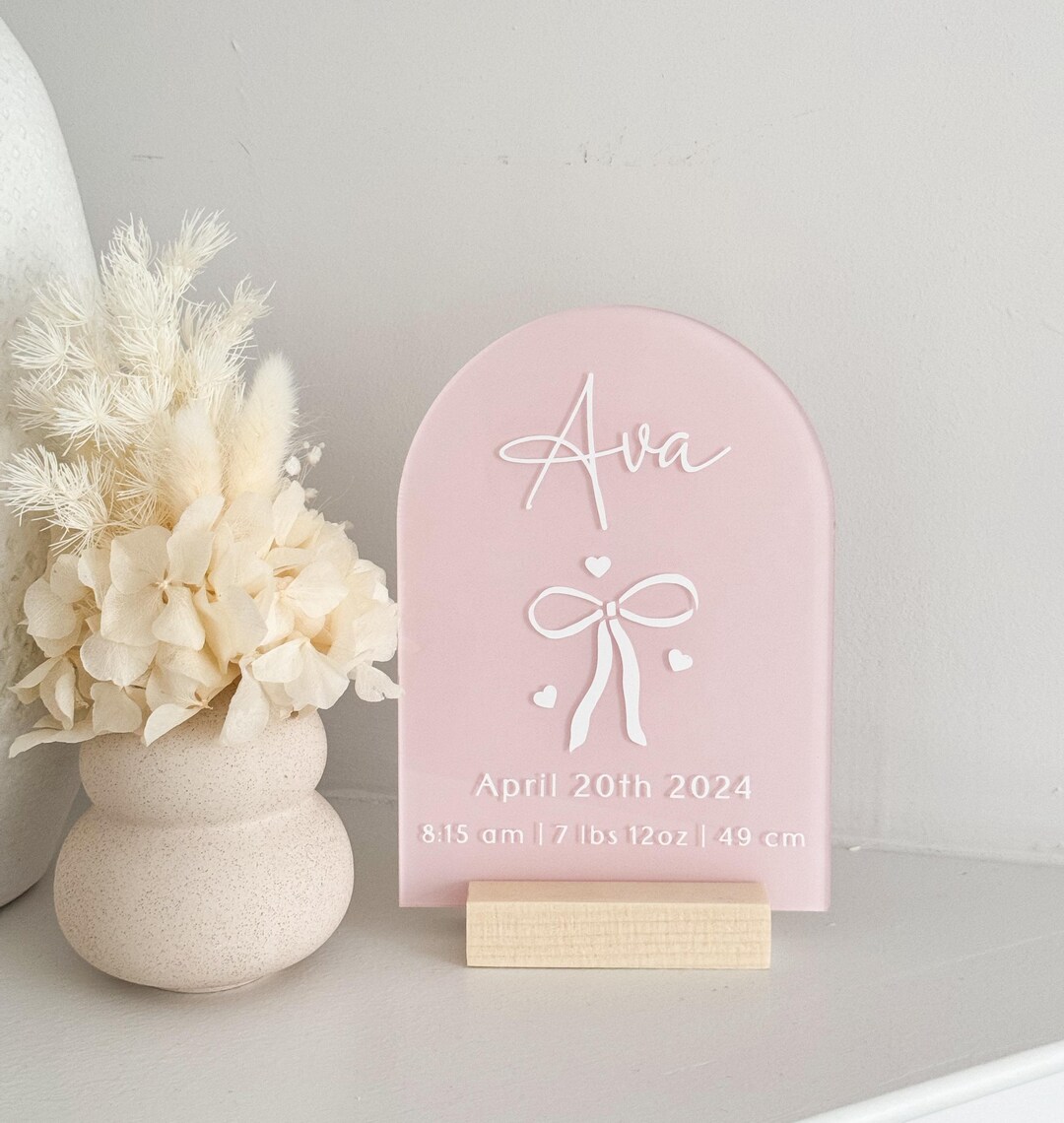 Custom Baby Name Decoration Bow Birth Announcement Plaque Newborn Stats ...