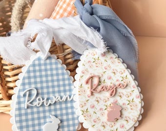 Easter Basket Tag, Personalized Easter Basket Name Tag, Custom Easter Tag, Bunny Tag, Bow, Acrylic, Scallop Edge