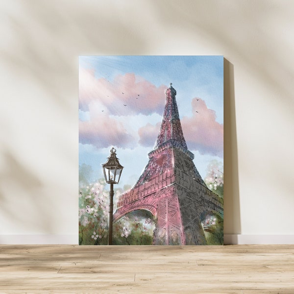 Eiffel Tower Fine Art Canvas Giclée, Original Watercolor Painting, Giclee Art Print, Paris France Art, Modern Art, City of Love Wall Art