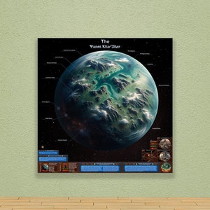 Batarian thuiswereld van KharShan, videogame poster hoogwaardige Sci-Fi Infographic Lore kaart afdrukken. Game Art digitale download JPG.
