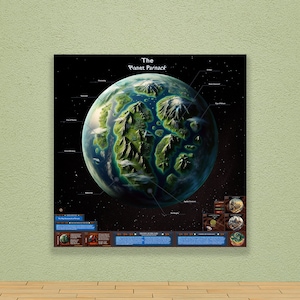 Yahg Homeworld of Parnack, videogameposter, hoogwaardige scifi-kaartafdruk met infografiek. Gamekunst, digitale download JPG.