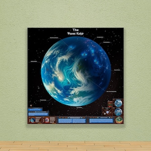 Hanar Homeworld of Kahje, videogameposter, hoogwaardige scifi-kaartafdruk met infografiek. Gamekunst, digitale download JPG.