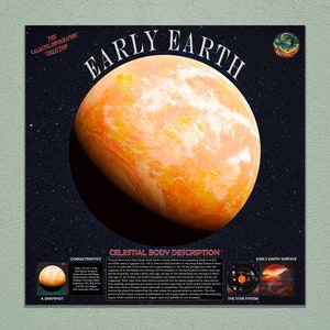 Die frühe Erde Grafik: Infografik-Chart und Karte der frühen Erde. Sci-Fi Wand Kunst Druck, hochwertige NASA farbige NASA Poster.