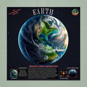 地球グラフィック: 地球のインフォグラフィック チャートと地図。SF ウォール アート プリント、高品質の NASA 教育ホーム デコレーション チャート。
