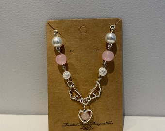Love in Angel Wings - Handmade Beaded Necklace, Fairycore, Charm Necklace