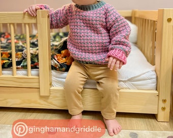 DFC Baby Jack's Houndstooth Sweater - Sage Green and Pink - Handmade Crochet 12-18M Baby Sweater - Reversible