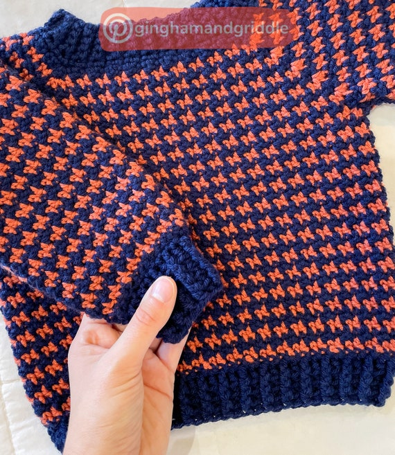 Crochet Houndstooth Baby Sweater Dress - Daisy Farm Crafts