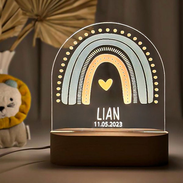 Personalized night lamp made of acrylic, baby gift birth, baptism gift, children's room, birthday gift, bedside lamp