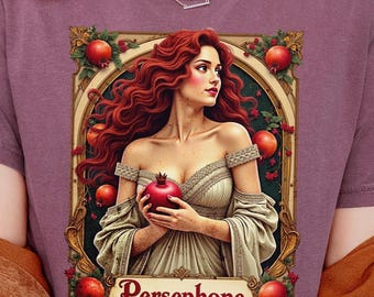 Comfort Colors Goddess Persephone Tarot Card Tee, Dark Mythology T-Shirt, Alternative Graphic Greek Shirt Gift For Her, Pomegranate Design