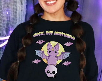 Chemise chauve-souris gothique pastel avec lune et tête de mort, T-shirt grunge pastel, T-shirt rose Kawaii, Harajuku Kawaii, Tshirt Yami Kawaii Fairy Kei, cadeaux gothiques