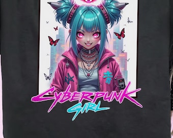 Cyberpunk Girl T-Shirt, Vaporwave Anime Streetwear Tee, Harajuku Techwear Shirt, Japanese Aesthetic Clothes, Anime Gifts for Otaku & Gamers
