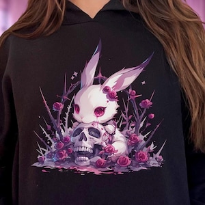 Creepy Cute Bunny Hoody, Weirdcore Pastel Goth Hooded Sweatshirt, Yami Kawaii, Harajuku Top, Witchy & Pastel Grunge Hoodie, Alt Goth Gift