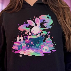 Pastel Goth Witchy Rabbit Hoodie, Creepy Cute Hoody, Yami Kawaii Goth Clothes, Harajuku Clothing, Witchy & Pastel Grunge Top, Gift for Goths