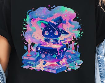 Chemise chat sorcière gothique pastel, t-shirt mignon effrayant, vêtements gothiques Yami Kawaii, T-shirt Harajuku, chemise sorcière et grunge pastel, cadeau pour gothique