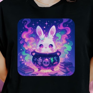 Pastel Goth Rabbit T-Shirt, Kawaii Creepy Cute Shirt, Yami Kawaii Gifts, Harajuku Bunny Tee, Witchy Fantasy Top, Alt Fashion for Kawaii Fans