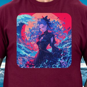 Anime Girl Tee, Red Moon Manga Tshirt, Harajuku Top, Waifu Shirt, Manga TShirt, Japanese Aesthetic Clothing, Gifts for Goth & Anime Lovers