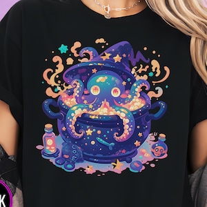 Pastel Goth Octopus T-Shirt, Yami Kawaii Clothes, Creepy Cute Gifts, Witchy Fantasy Tee, Harajuku Shirt, Gothic Gift for Harajuku Lovers
