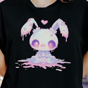 Kawaii Gothic Bunny T-Shirt with a Creepy Cute Rabbit Design, Y2K Aesthetic Spooky Tee and Pastel Goth Gift for Harajuku & Yami Kawaii Fans