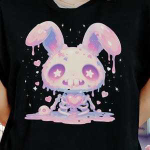 Kawaii Gothic Bunny T-Shirt with a Creepy Cute Rabbit Design, Y2K Aesthetic Spooky Tee and Pastel Goth Gift for Harajuku & Yami Kawaii Fans