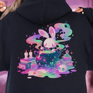 Pastel Goth Witchy Rabbit Hoodie, Creepy Cute Back-print Hoody, Yami Kawaii and Harajuku Clothes, Witchy & Pastel Grunge Top, Gift for Goths