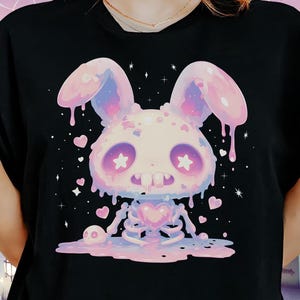 Kawaii Gothic Bunny T-Shirt with a Creepy Cute Rabbit Design, Y2K Aesthetic Spooky Tee and Pastel Goth Gift for Harajuku & Yami Kawaii Fans