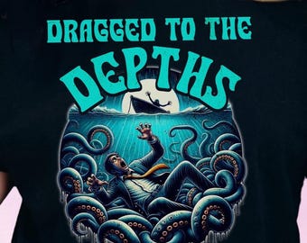 Lovecraft inspiriertes Shirt, in die Tiefe gezogen, Cthulhu Tentakel Grafik T-Shirt, Horror & Gothic Seemonster Top, Ozean Mythos Kreatur Geschenk