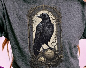 T-shirt gothique inspiré de Raven et de Poe - Chemise Witchy Dark Academia pour Booktrovert - Idée cadeau littéraire - Cadeau pour elle et lui livresques
