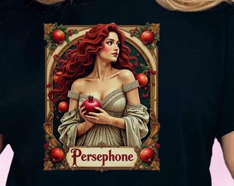 Goddess Persephone Tarot Card Tee, Dark Mythology Aesthetic T-Shirt for Women, Alternative Graphic Greek Shirt Gift with Pomegranate Design