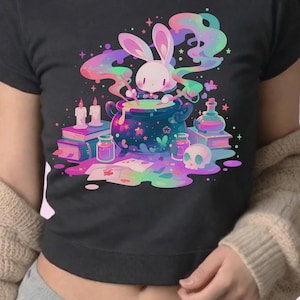 Pastel Goth Bunny Crop Top, Creepy Cute Witchy Baby Tee, Yami Kawaii Harajuku Shirt, Witchy Pastel Grunge Top, Soft Goth Aesthetic Gift Idea