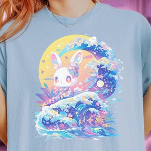 Pastel Goth Bunny Shirt, Great Wave Tee, Yami Kawaii Goth Clothes, Harajuku T-Shirt, Grunge Shirt, Gift for Pastel Goth, Japanese TShirt