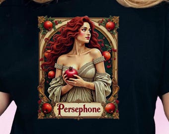 Goddess Persephone Tarot Card Tee, Dark Mythology Aesthetic T-Shirt for Women, Alternative Graphic Greek Shirt Gift with Pomegranate Design