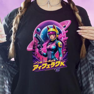 Japanese Streetwear T-Shirt, Cyberpunk Anime Aesthetic Tee, Harajuku Graphic Top with Futuristic Vaporwave Style, Retro Sci-Fi Shirt Gifts
