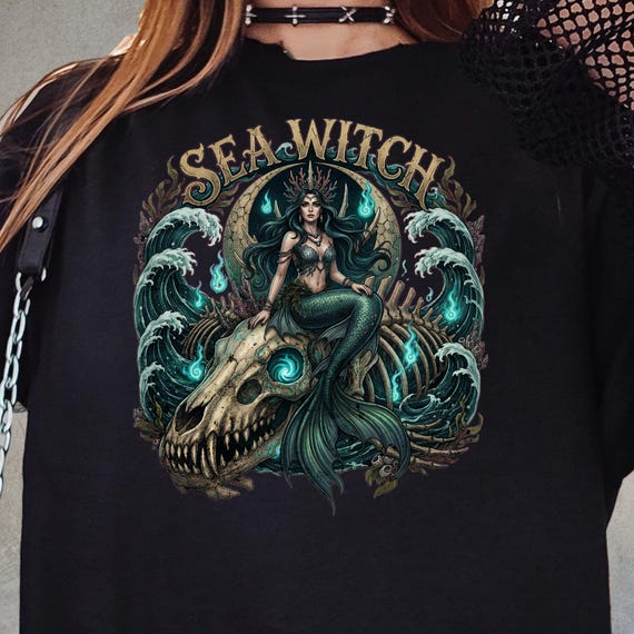 Sea Witch Graphic Tee, Dark Gothic Mermaid Design, Alternative Goth & Occult Fashion, Unisex Fit