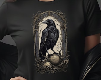 Shirt Gothic Raven & Poe, Dark Academia Witchy-T-shirt voor boekenliefhebbers, literair cadeau