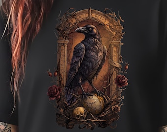 Gothic Raven T-Shirt, Dark Academia, Witchy Edgar Allan Poe Top, Vintage Alternative Fashion