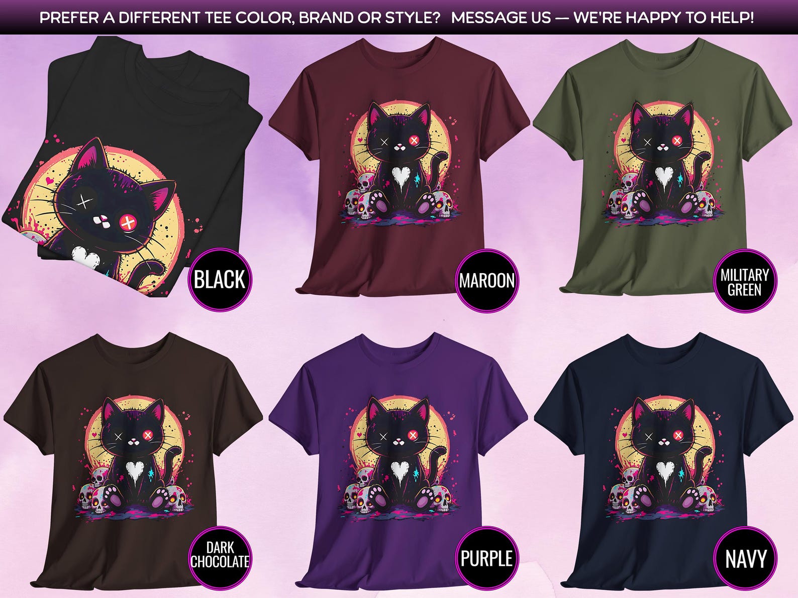 Pastel Goth Black Cat and Skull Tee for Women Into Gothic, Harajuku ...