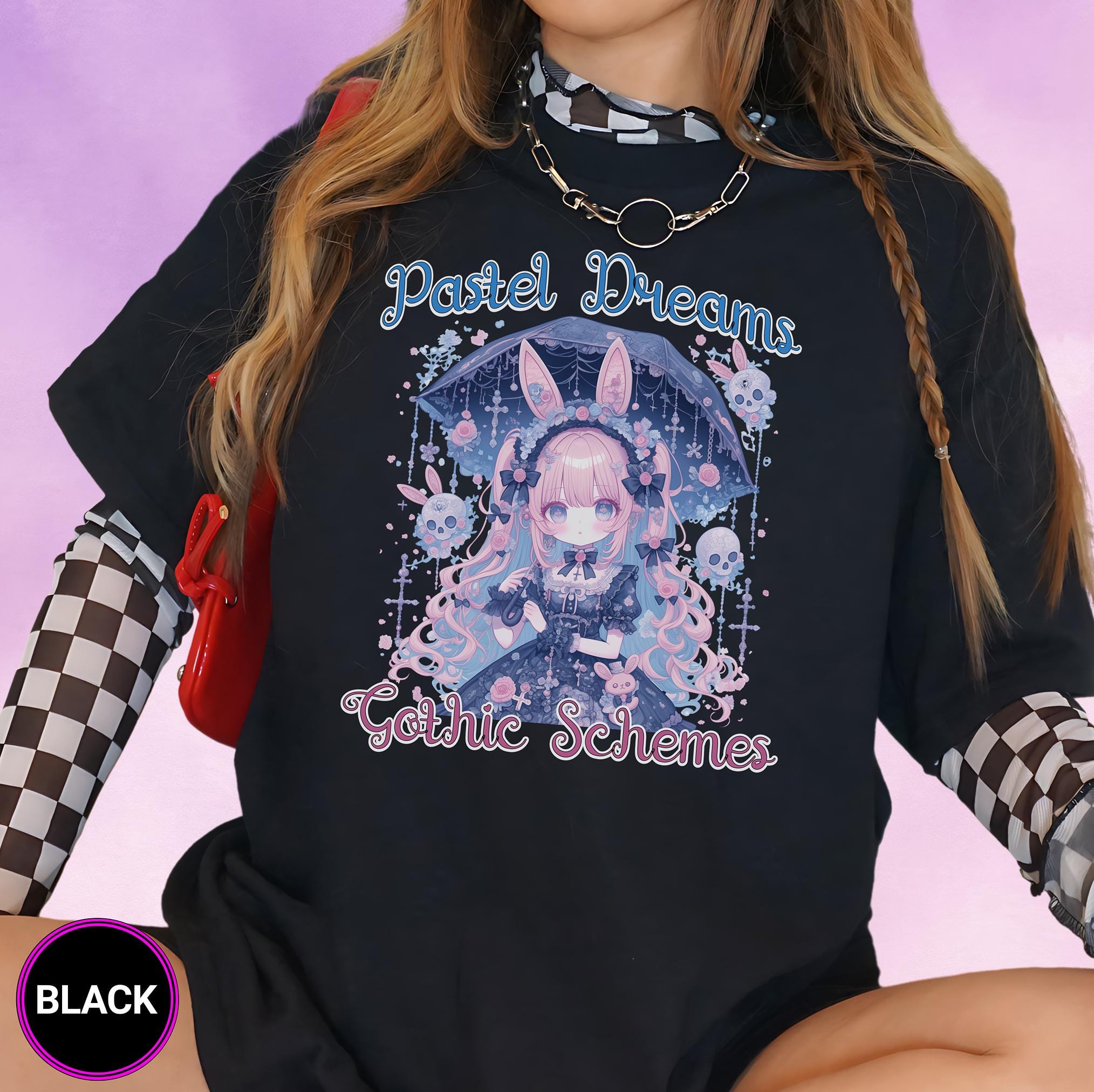 Pastel Goth Bunny Girl T-shirt, Yami Kawaii Creepy Cute Aesthetic 