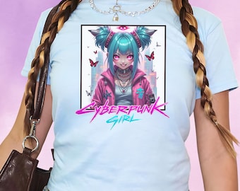 Cyberpunk Girl Baby Tee, Vaporwave Anime Streetwear Crop Top, Harajuku Techwear, Japanese Aesthetic Clothes, Anime Gifts for Otaku & Gamers