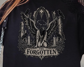 Gothic Fallen Angel Tee, Ravens, Roses and Ruined Cathedral